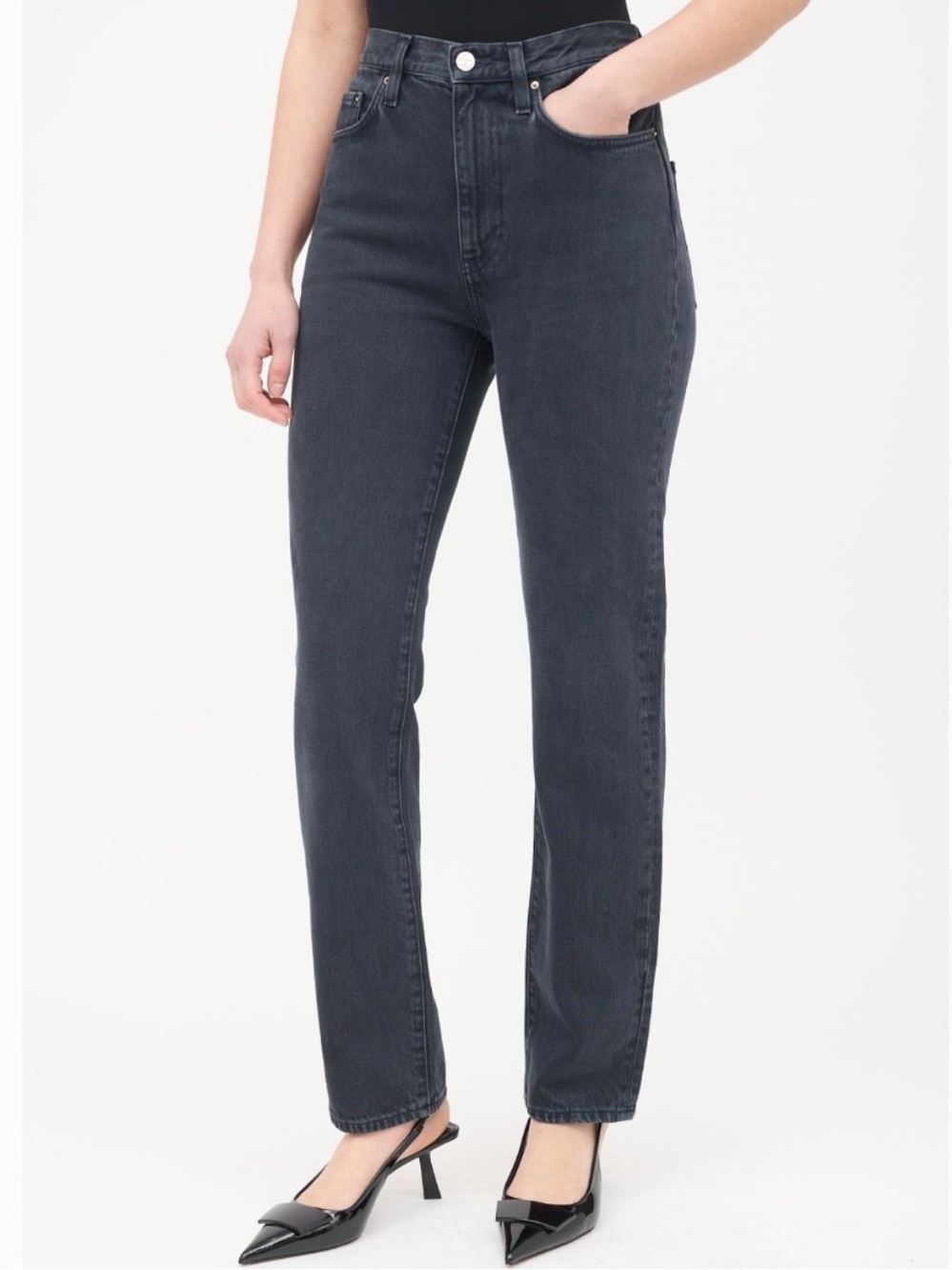 NEW Toteme Regular Fit Slim Straight Vintage Black Organic Cotton Jeans size 25
